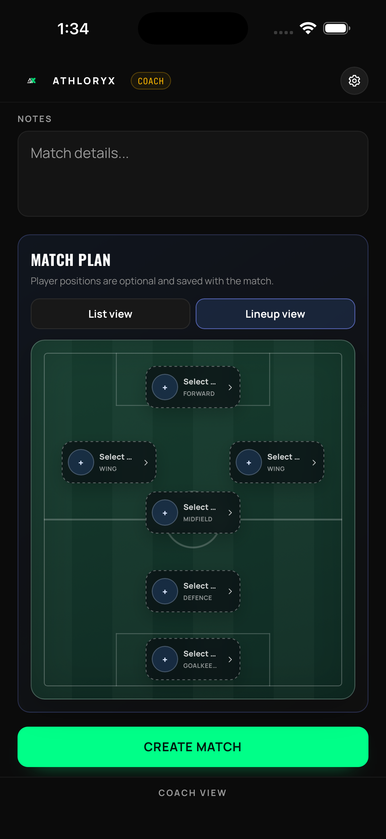 ATHLORYX coach match planner